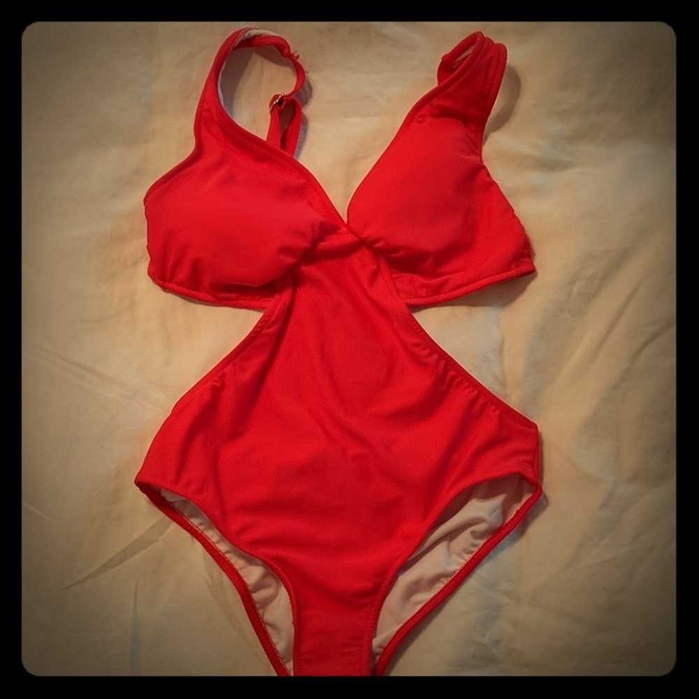 Red monokini swimsuit
